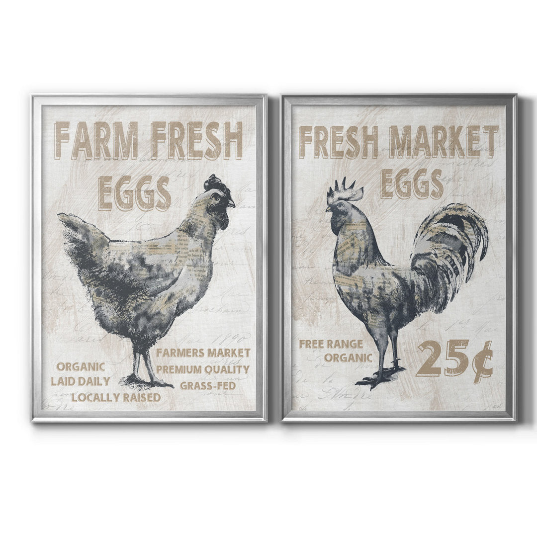 Farm Fresh Chicken - 2 Piece Print Set (Set of 2) August Grove® Mat Color: No Mat Size: 18.5" H x 49" W x 1.5" D Format: Silver Framed Canvas