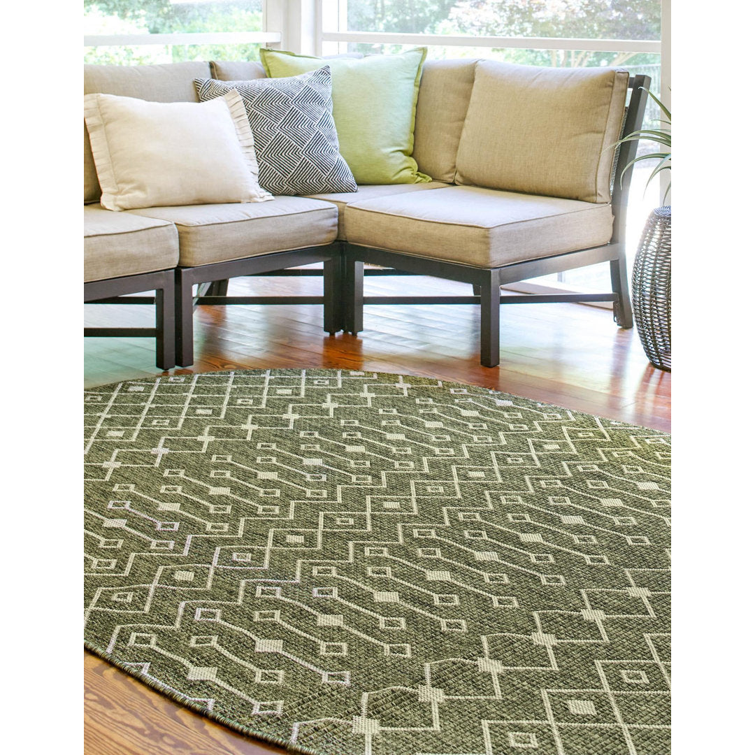 Adley Southwestern Green/Beige Indoor/Outdoor Area Rug Gracie Oaks Rug Size: Oval 5'3" x 8'