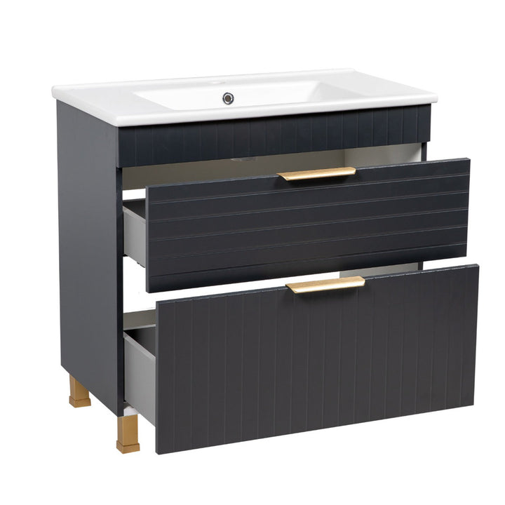 Jakkar 34'' Free Standing Single Bathroom Vanity with Ceramic Top Hokku Designs Base Finish: Antricite Matte