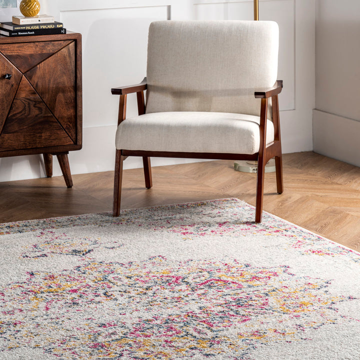 Mcalmont Medallion Power Loomed Performance Pink/Fuchsia Rug Bungalow Rose Rug Size: Oval 6'7" x 9'