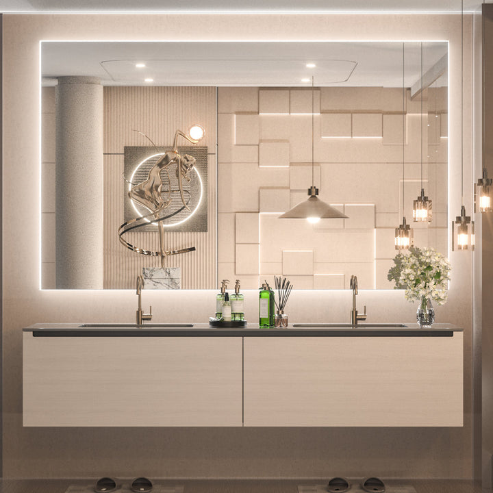 Adorna LED Backlit Frameless Lighted Bathroom Vanity Mirror Wall Mirror Dimmable Anti Fog Orren Ellis Size: 24" x 40"