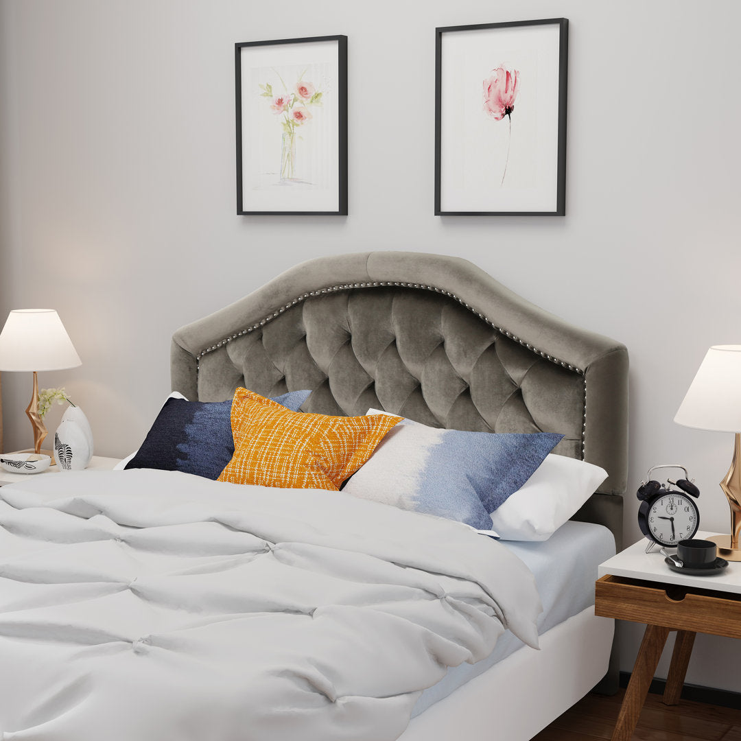 Danni Upholstered Metal Panel Headboard House of Hampton® Size: Full / Double Upholstery: Gray