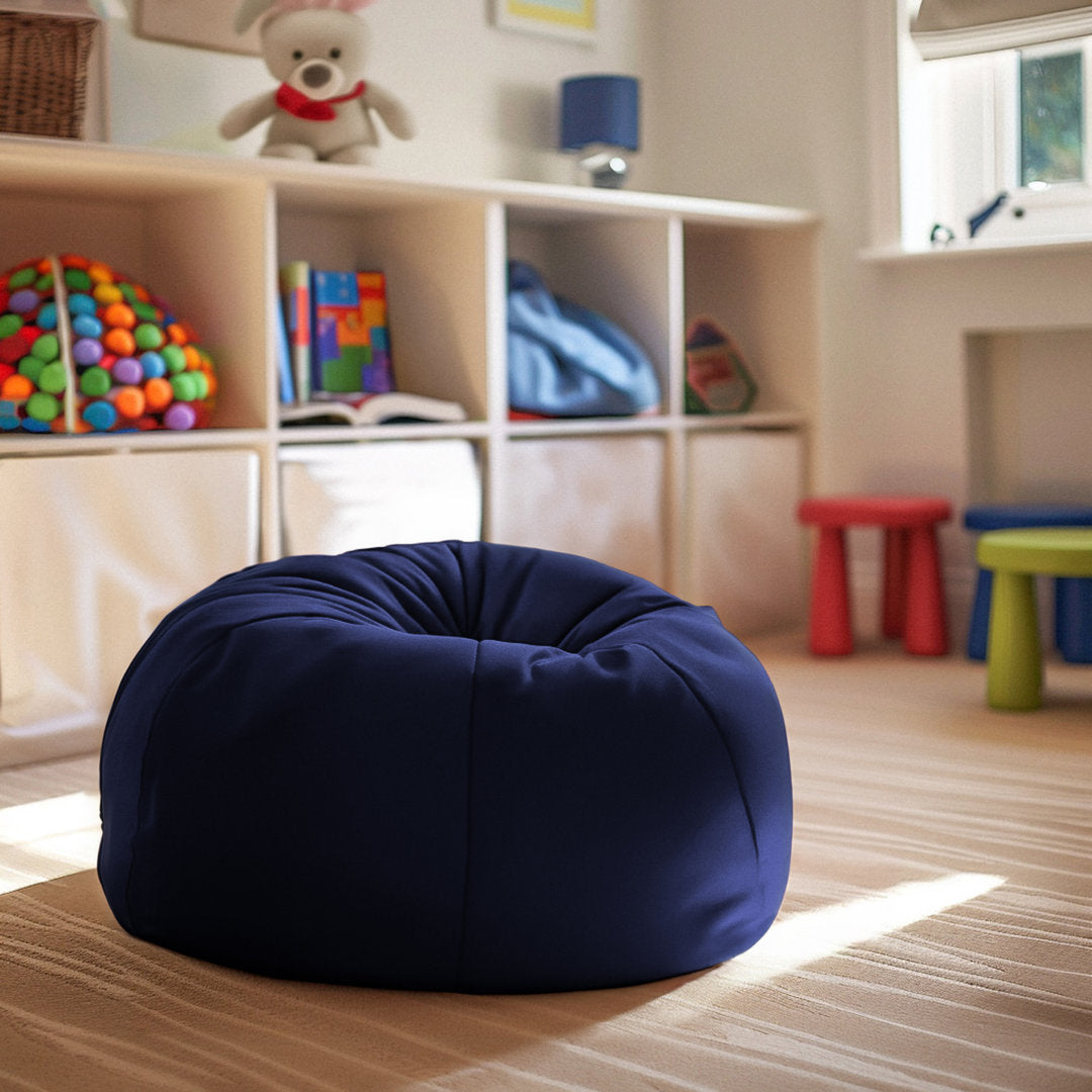 Classic Refillable Cotton Bean Bag Chair Mack & Milo™ Size: Small Body Fabric: Navy Cotton Twill