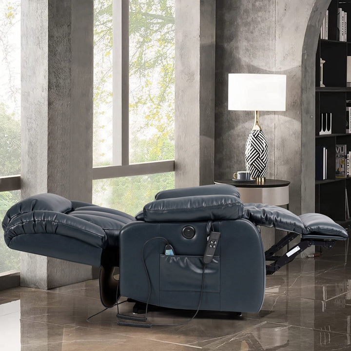 40.1'' Wide Dual Motor Genuine Leather Power Lift Assist Standard Recliner with Massager Latitude Run® Body Fabric: Dark Blue Genuine Leather
