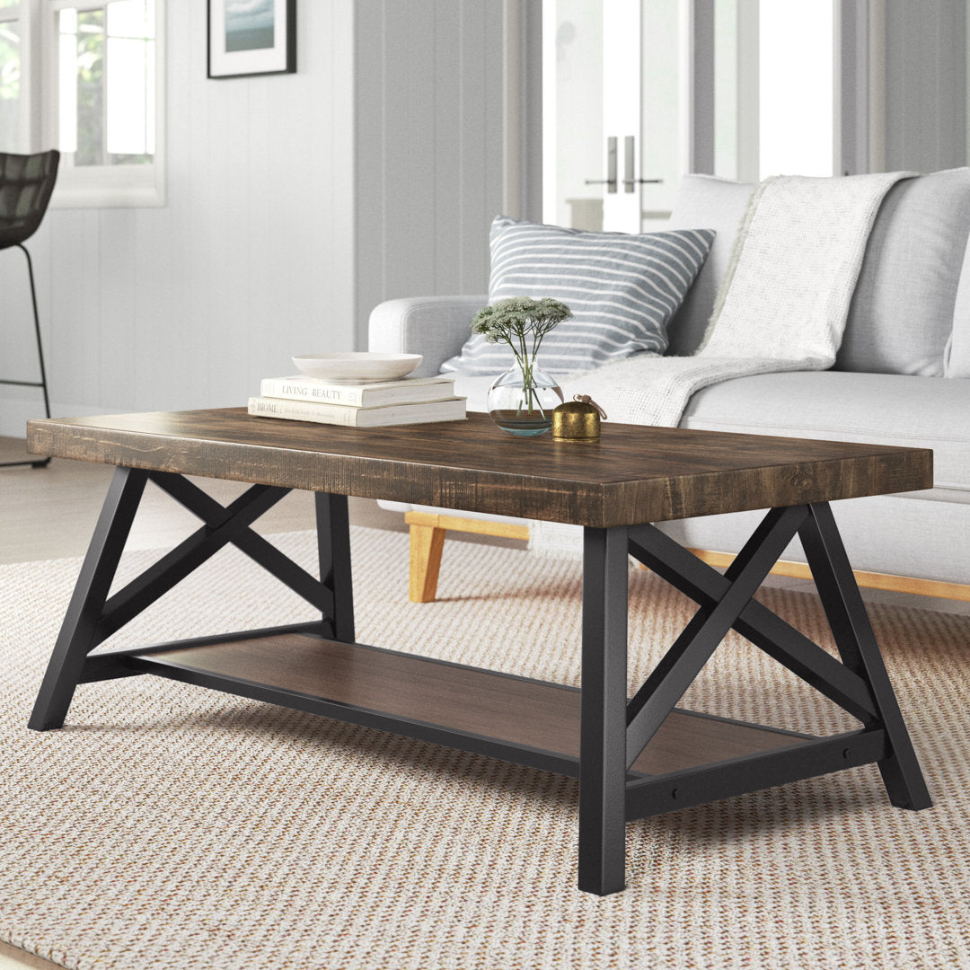 Isakson Trestle Coffee Table with Storage Laurel Foundry Modern Farmhouse® Table Top Color: Brown