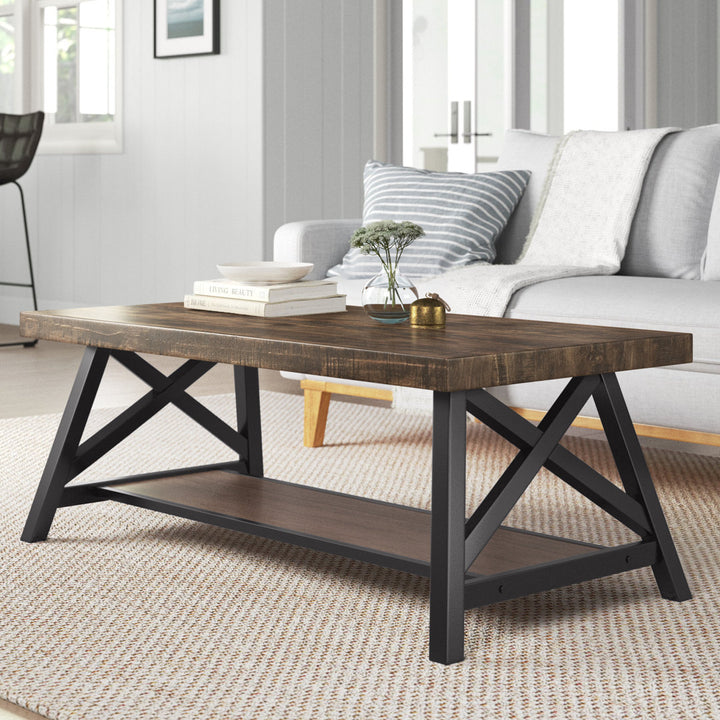 Isakson Trestle Coffee Table with Storage Laurel Foundry Modern Farmhouse® Table Top Color: Brown