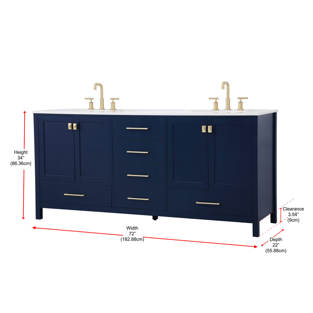 Bagdai 72" Wide Bathroom Vanity Set Wade Logan® Base Finish: Blue, Top Finish: Calacatta Quartz