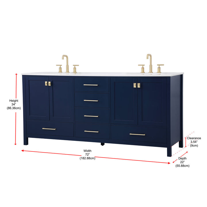 Bagdai 72" Wide Bathroom Vanity Set Wade Logan® Base Finish: Blue, Top Finish: Calacatta Quartz