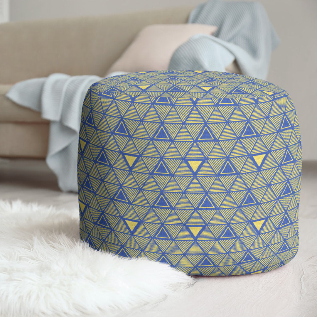 Full Color Hand Drawn Triangles Pouf East Urban Home Upholstery Color: Blue/Yellow