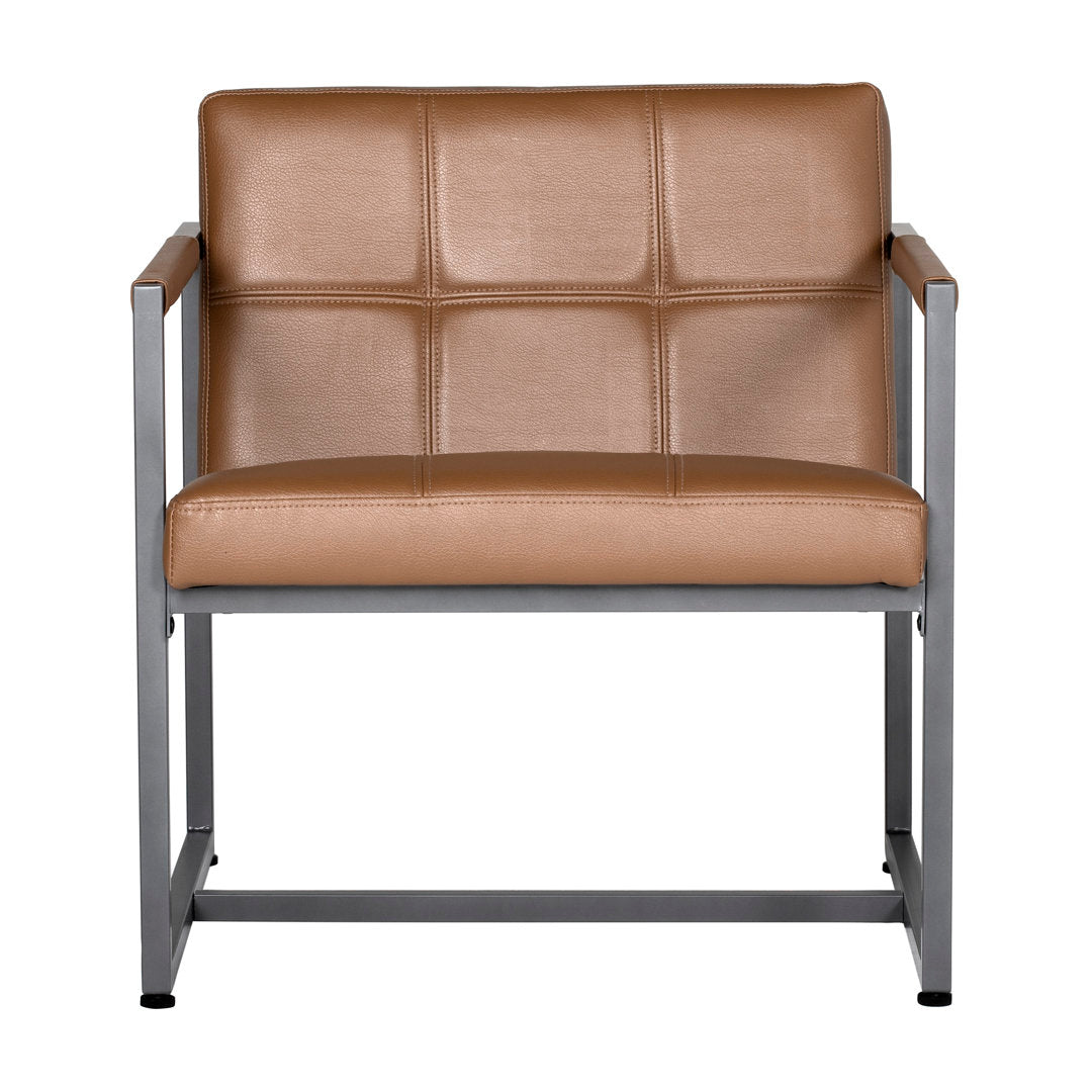 Holbeach 27.5" Wide Tufted Armchair Ivy Bronx Fabric: Caramel Faux Leather