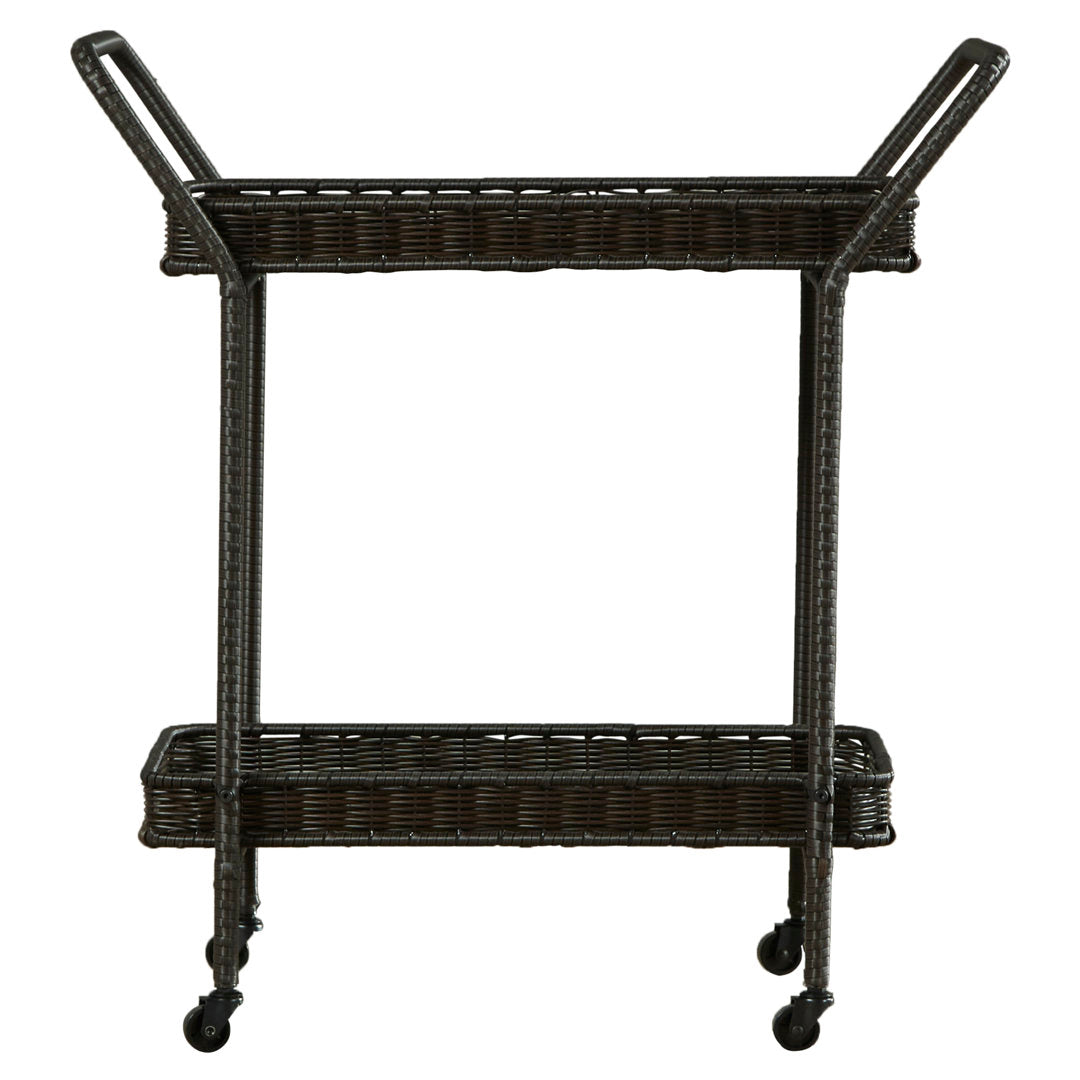 Warba Bar Cart with Metal Frame and Wicker Outer Bay Isle Home™ Color: Espresso