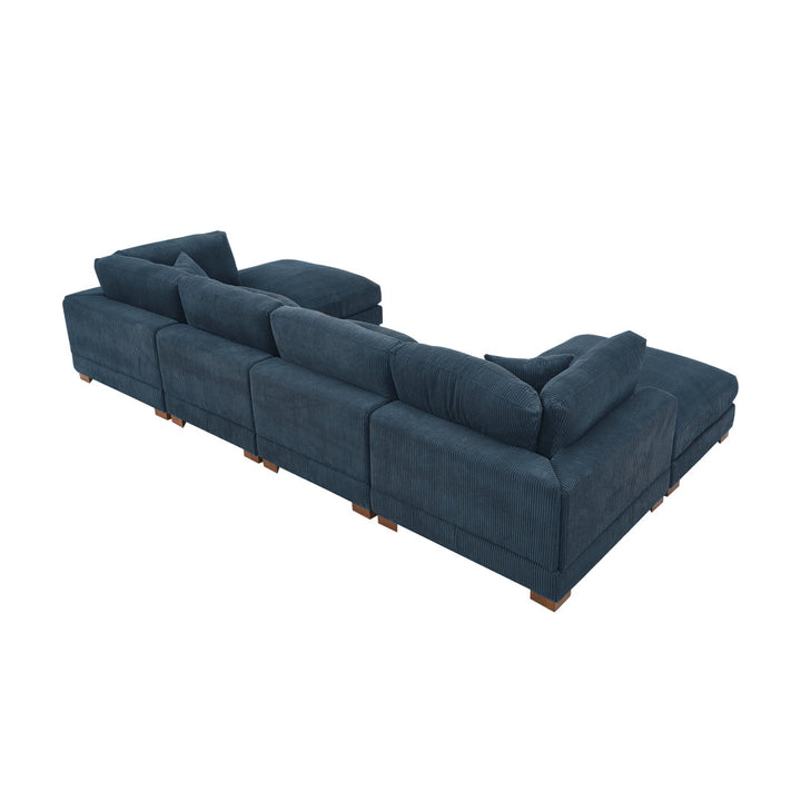 Andreco 144" Wide Reversible Modular Corner Sectional with Ottoman Wade Logan® Body Fabric: Dark Blue Corduroy