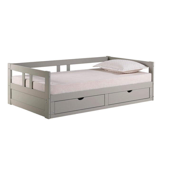 Bechtold Twin to King Solid Wood Frame Extendable Daybed With 2 Drawers And Trundle Guest bed Harriet Bee Bed Frame Color: Dove Gray