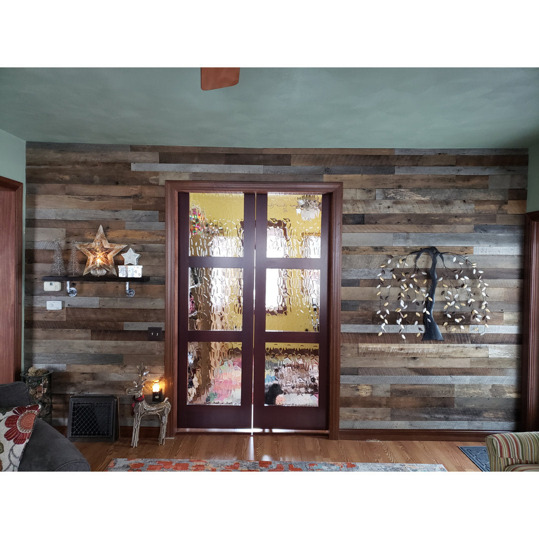 Random Width x Varying Length Barnwood Wall Paneling Vintage Timbers Color: Brown/Gray