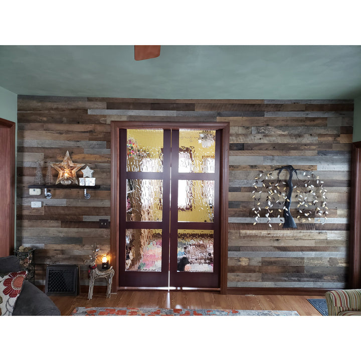 Random Width x Varying Length Barnwood Wall Paneling Vintage Timbers Color: Brown/Gray