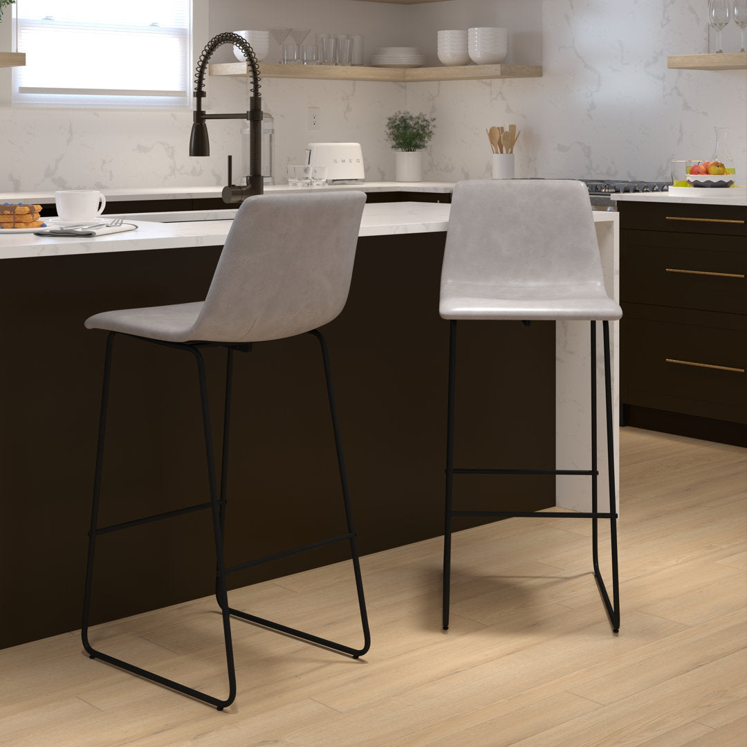 Liekele Upholstered Counter Height Modern Dining Stools by Flash Furniture (Set of 2) Ivy Bronx Seat Height: Bar Stool ( 30” Seat Height), Upholstery: Light Gray Faux Leather