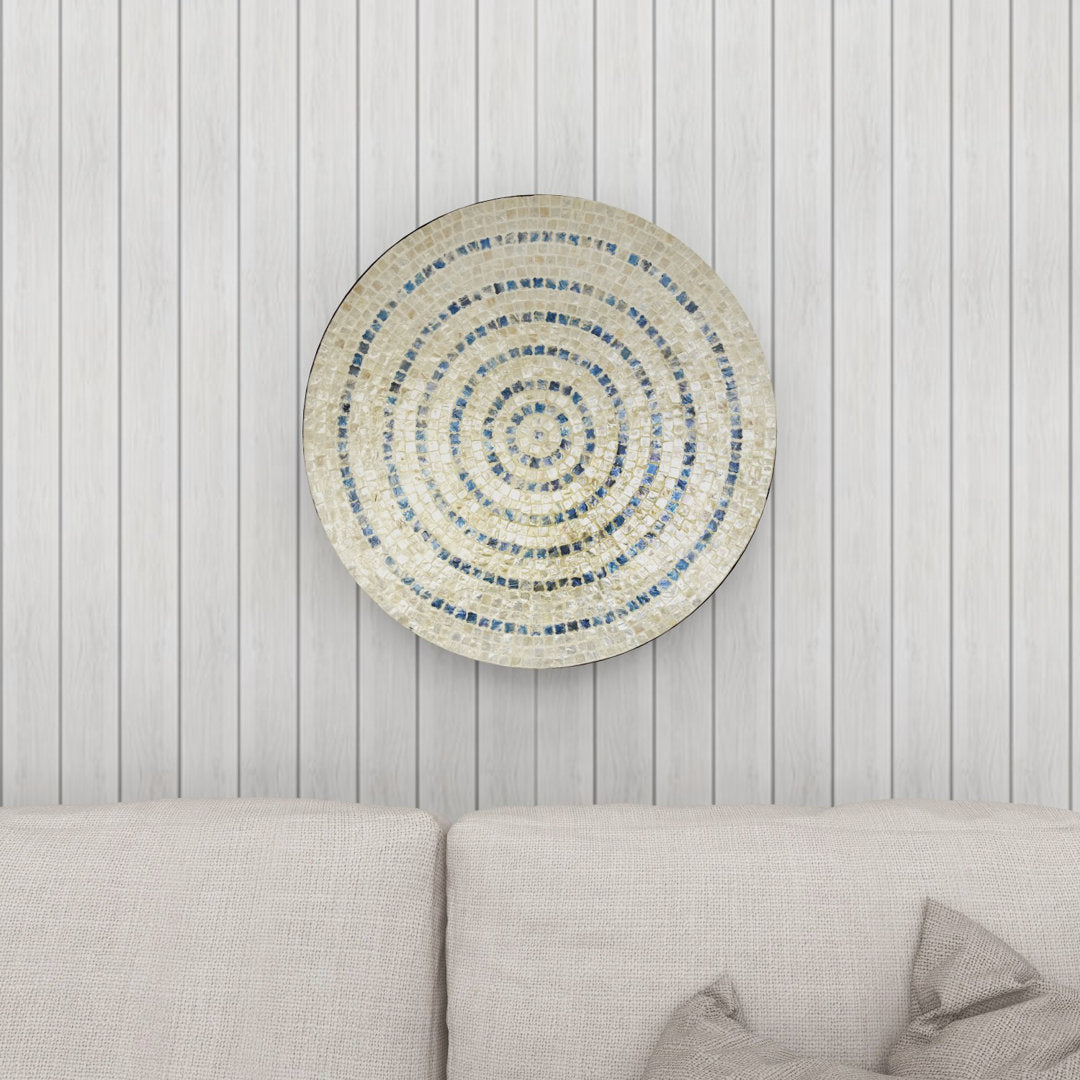 Mother of Pearl Shell Handmade Mosaic Plate Home Wall Decor with Blue Accents Dakota Fields