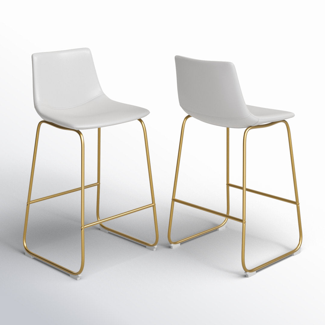 Nia Vegan Leather Bar & Counter Stool (Set of 2) AllModern Frame Color: Gold Seat Height: Counter Stool (24" Seat Height), Upholstery: Off White Vegan Leather