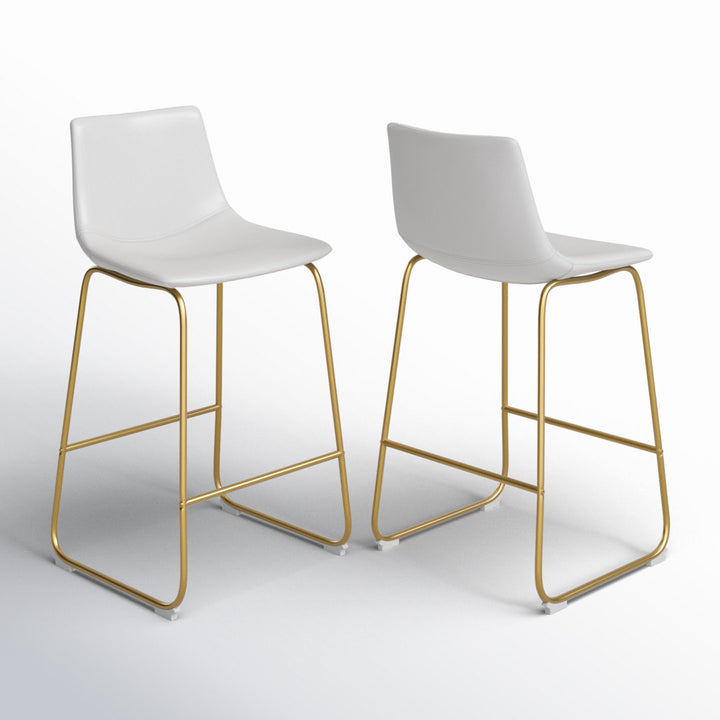 Nia Vegan Leather Bar & Counter Stool (Set of 2) AllModern Frame Color: Gold Seat Height: Counter Stool (24" Seat Height), Upholstery: Off White Vegan Leather