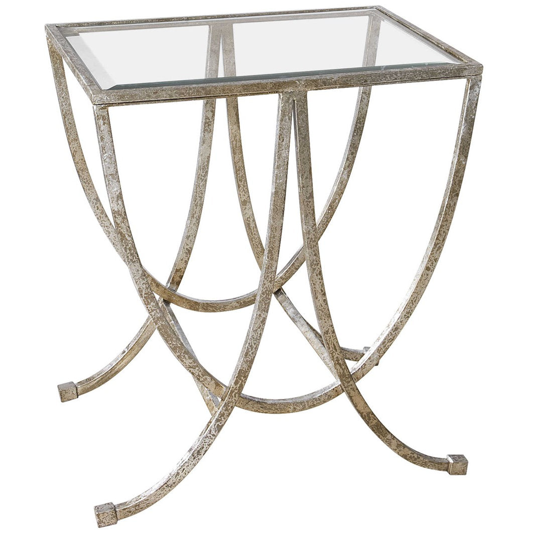 Aria Antiqued Glass Top Cross Legs End Table Kelly Clarkson Home