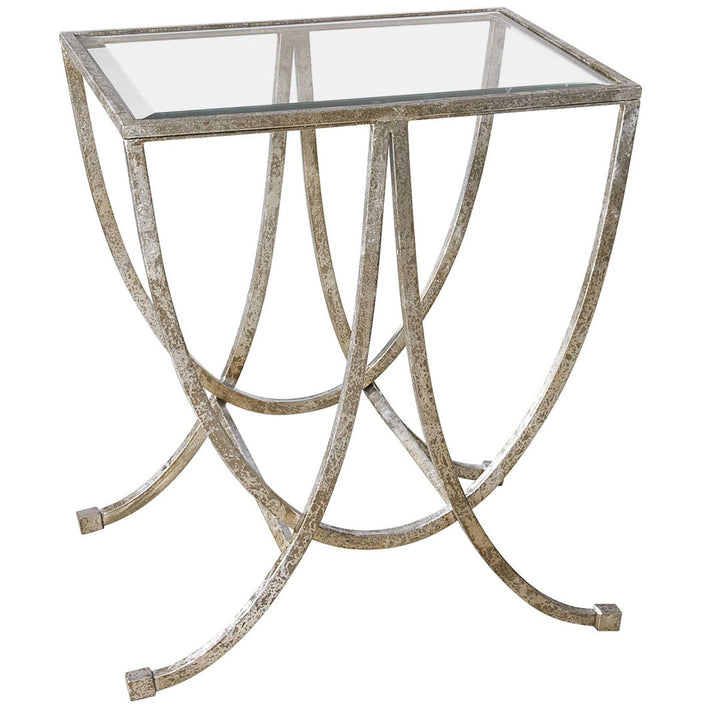 Aria Antiqued Glass Top Cross Legs End Table Kelly Clarkson Home