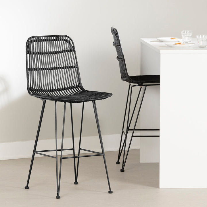 Balka Standard Rattan Counter Stool, Set Of 2 Rattan And Black (Set of 2) South Shore Color: Black Rattan/Black