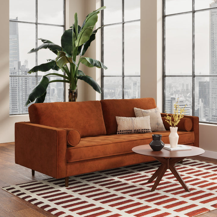 Geo 84" Upholstered Sofa AllModern Fabric: Bella Burnt Orange Performance Velvet