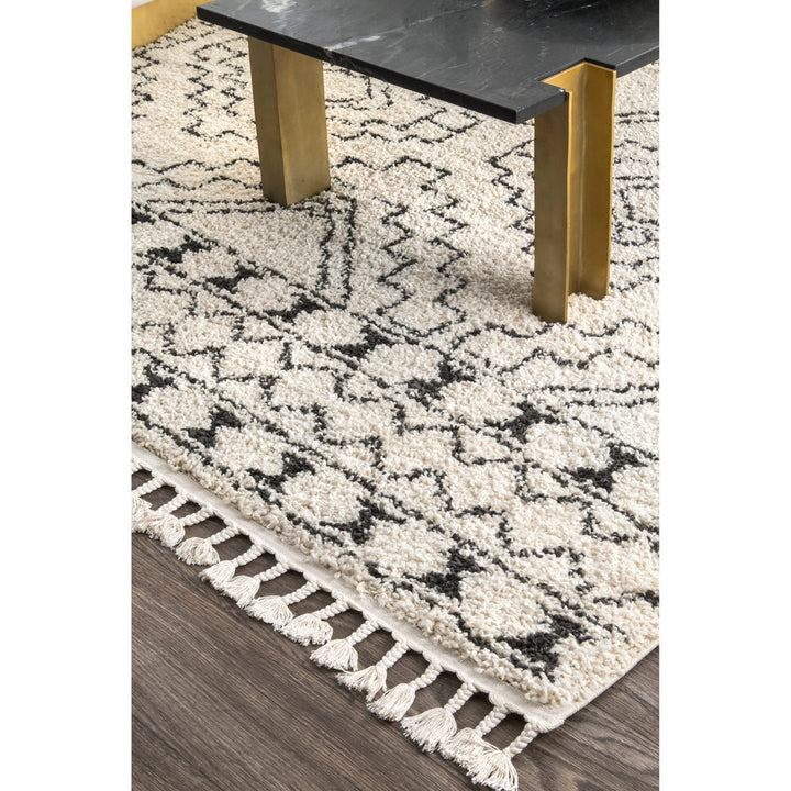 Adry Moroccan Shag Tasseled Cream/Charcoal Area Rug Union Rustic Rug Size: Rectangle 5'3" x 7'7"