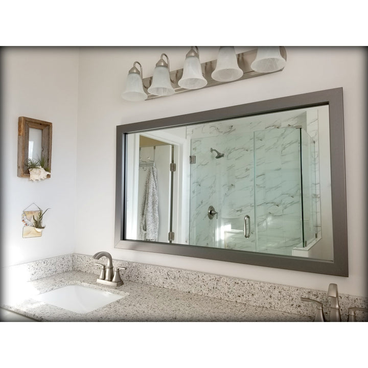 Shmuel Wood Framed with Safety Backing Ideal for Bathroom / Vanity Mirror Wade Logan® Size: 30" x 54" Finish: Stainless Steel