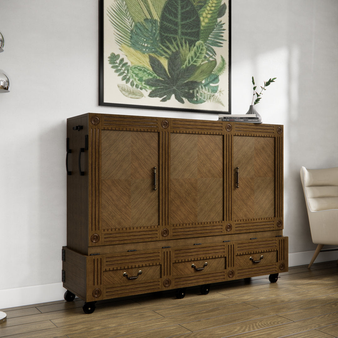Imperial Queen Solid Wood Rolling Cabinet Bed with Mattress Red Barrel Studio® Color: Brown