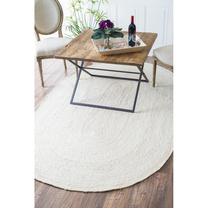 Cruise Handmade Braided Jute Area Rug in Off White Highland Dunes Rug Size: Oval 3' x 5'