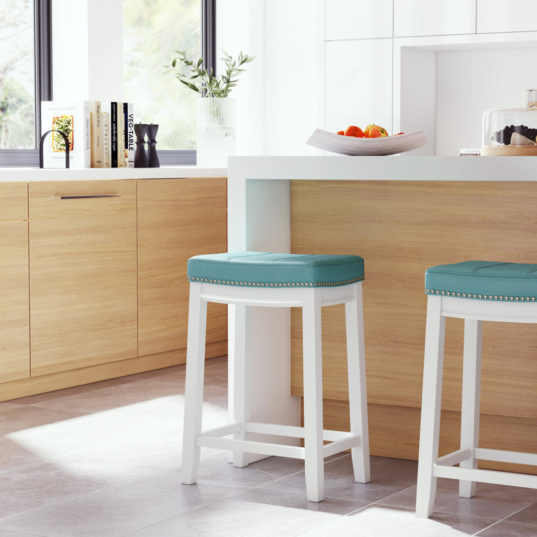 Arlyce Counter & Bar Solid Wood Backless Stool with Upholstered Seat Lark Manor™ Seat Height: Counter Stool (26.5" Seat Height)