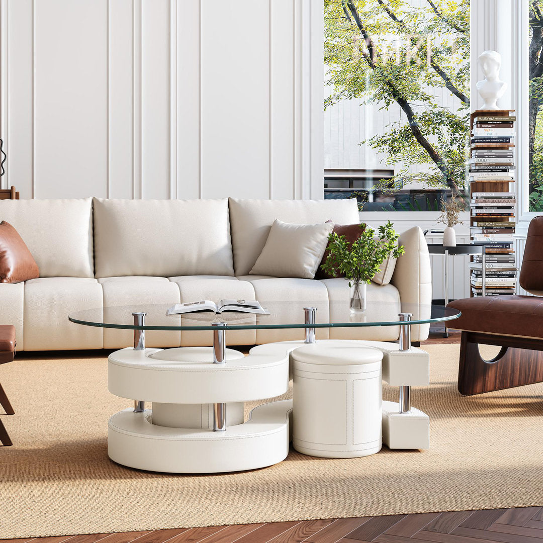 Addaly Abstract Coffee Table Orren Ellis Table Base Color: White
