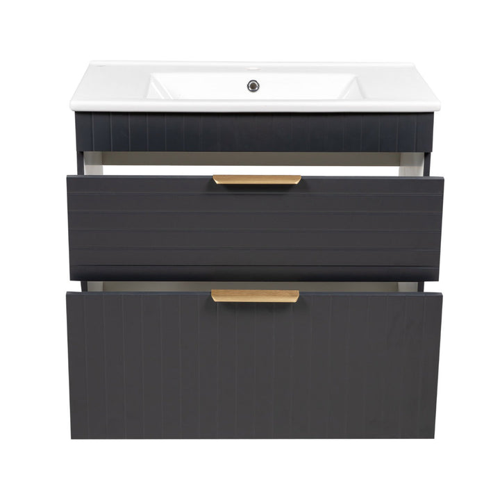 Jakkar 34'' Free Standing Single Bathroom Vanity with Ceramic Top Hokku Designs Base Finish: Antricite Matte