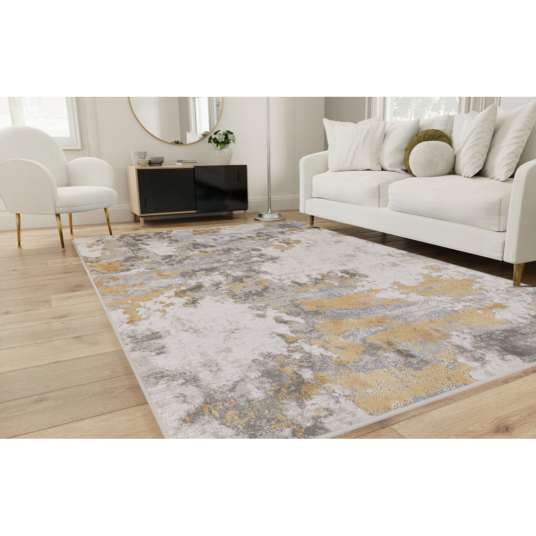 Annya Modern Abstract Power Loom Gold/Birch Rug Lark Manor™ Rug Size: Rectangle 10' x 13'2"