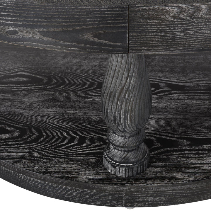 Tawney 40" Wide Tufted Round Cocktail Ottoman with Storage Rosalind Wheeler Leg Color: Gray Body Fabric: Charcoal Polyester