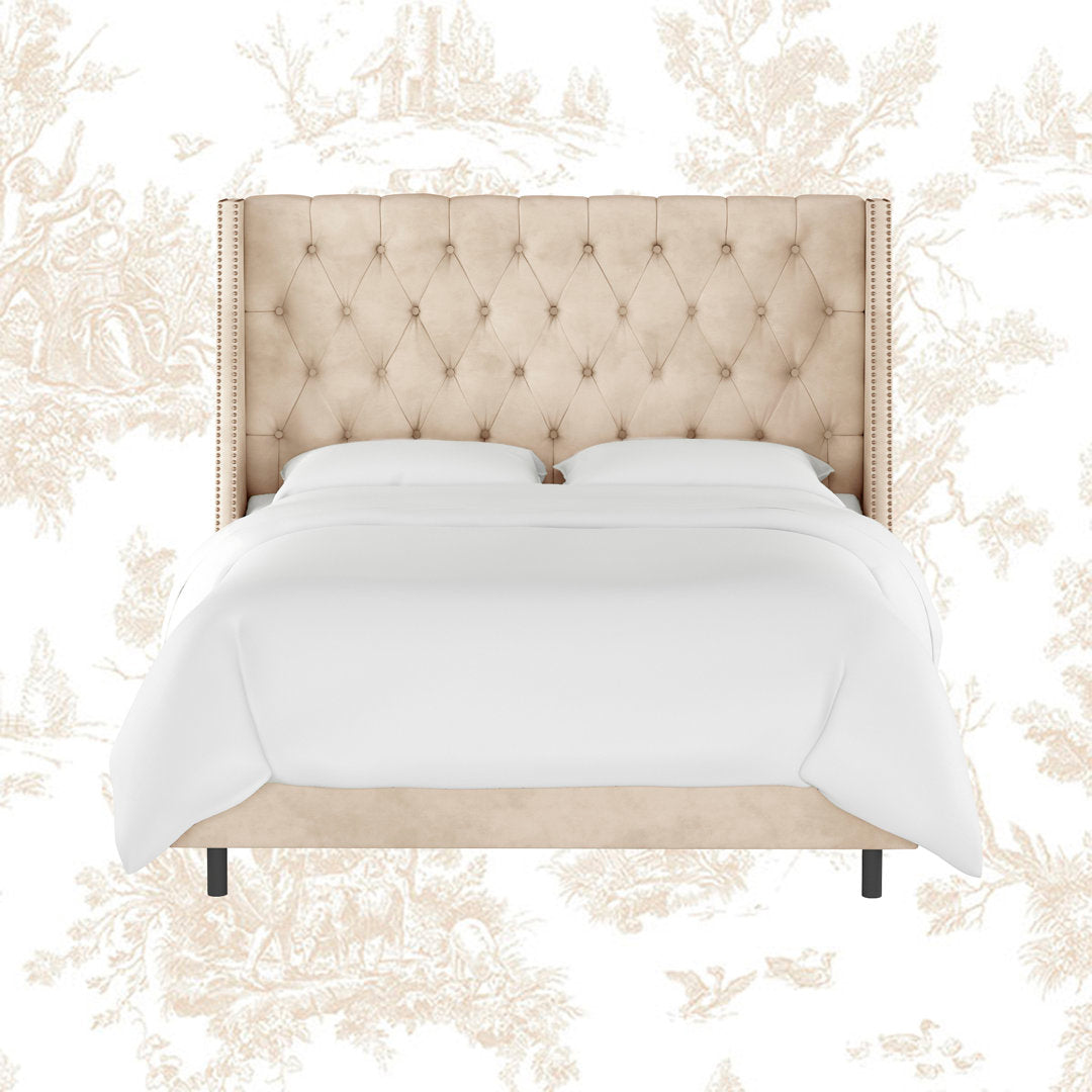 Annabel Upholstered Wingback Bed Kelly Clarkson Home Size: Full Body Fabric: Classic Pearl Performance Velvet