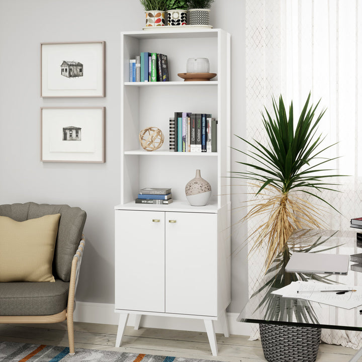 Guthmar Mid-Century Modern Tall Bookcase With Adjustable Shelves George Oliver Color: White