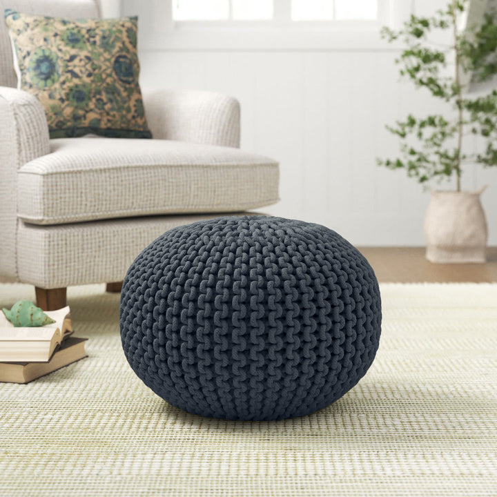 Anely 20" Wide Round Pouf Ottoman Highland Dunes Body Fabric: Navy Cotton