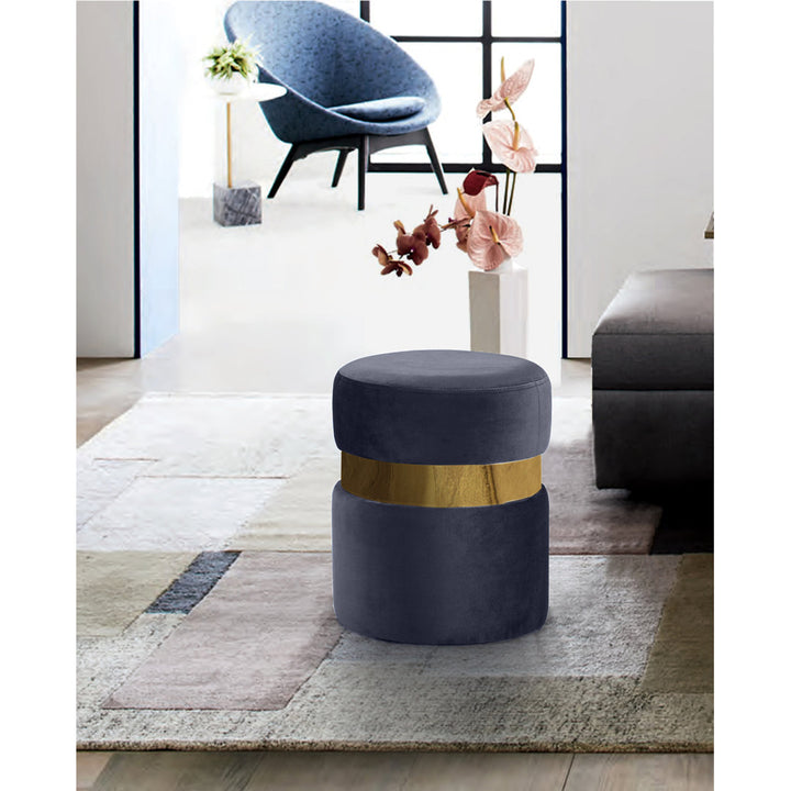 Fresno 14.5" Wide Velvet Round Cocktail Ottoman Mercer41 Upholstery Color: Gray Fabric: Gold