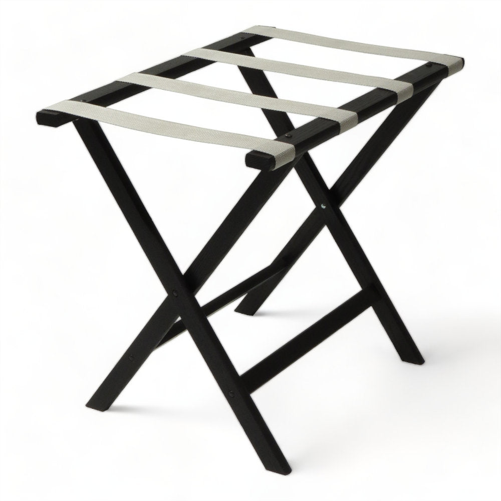 Folding Wood Luggage Rack Wooden Mallet Color: Black Fabric: Silver