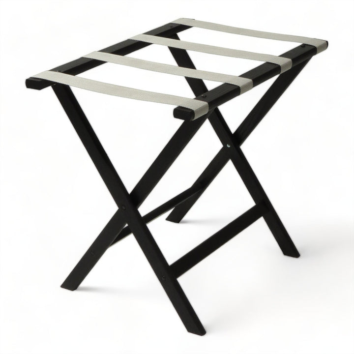 Folding Wood Luggage Rack Wooden Mallet Color: Black Fabric: Silver