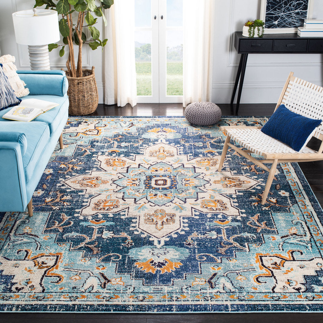 Felty Oriental Blue/Light Blue Area Rug Langley Street® Rug Size: Rectangle 2'2" x 4'