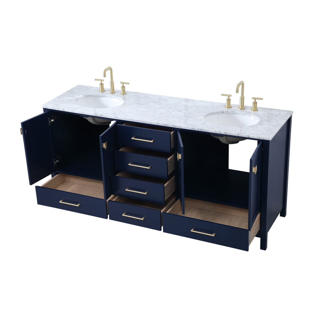 Bagdai 72" Wide Bathroom Vanity Set Wade Logan® Base Finish: Blue, Top Finish: Calacatta Quartz