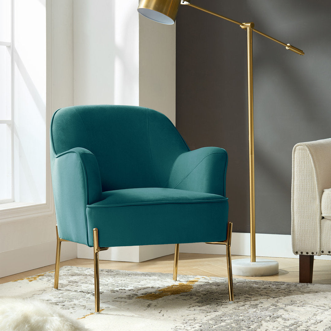 Cleo 26" Wide Contemporary Chair with Recessed Arms Etta Avenue™ Fabric: Blue Velvet