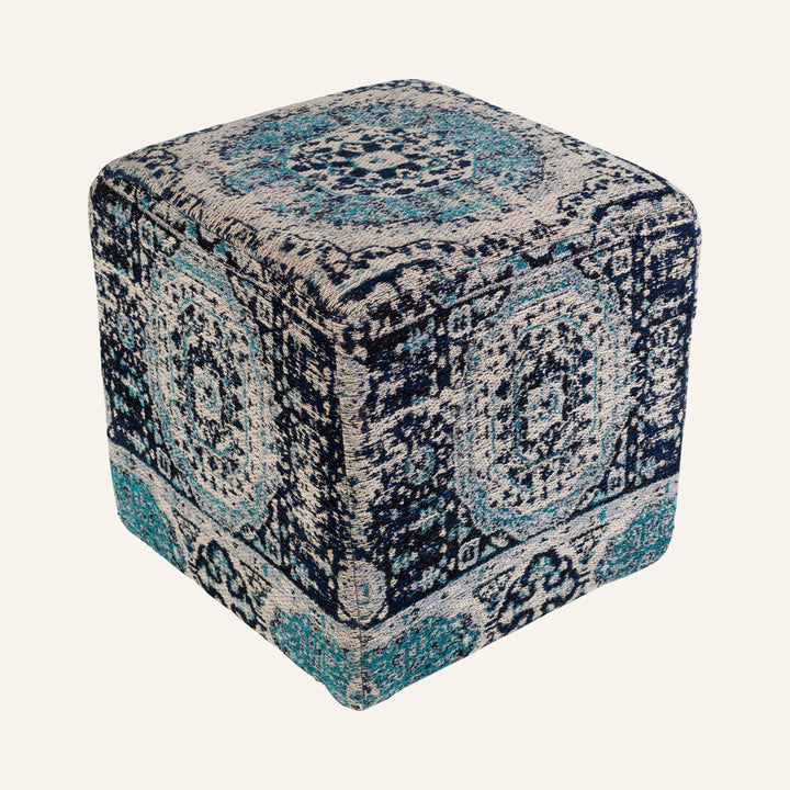 Cheekwood 18" Square Pouf Ottoman Kelly Clarkson Home Upholstery Color: Navy/Gray