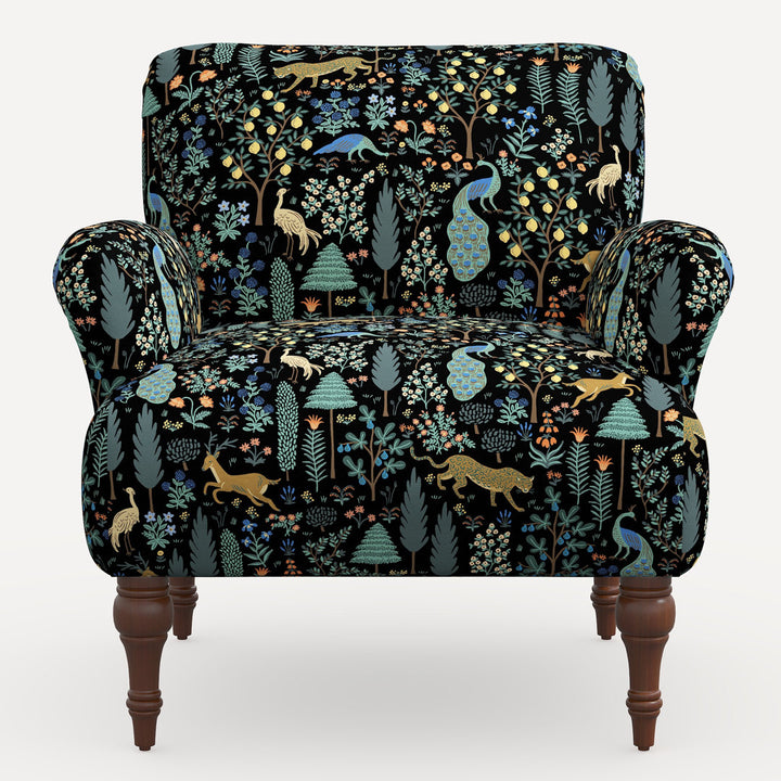 Rifle Paper Co. x Cloth & Company Bristol Armchair Rifle Paper Co. x Cloth & Company Body Fabric: Rpc Menagerie Black Linen