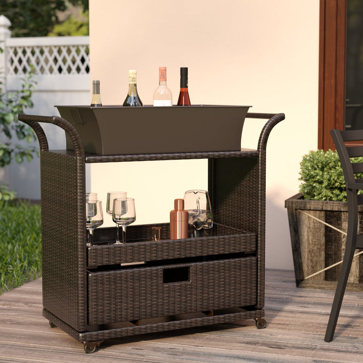 Zytavious Bar Cart with Iron and Wicker Red Barrel Studio®