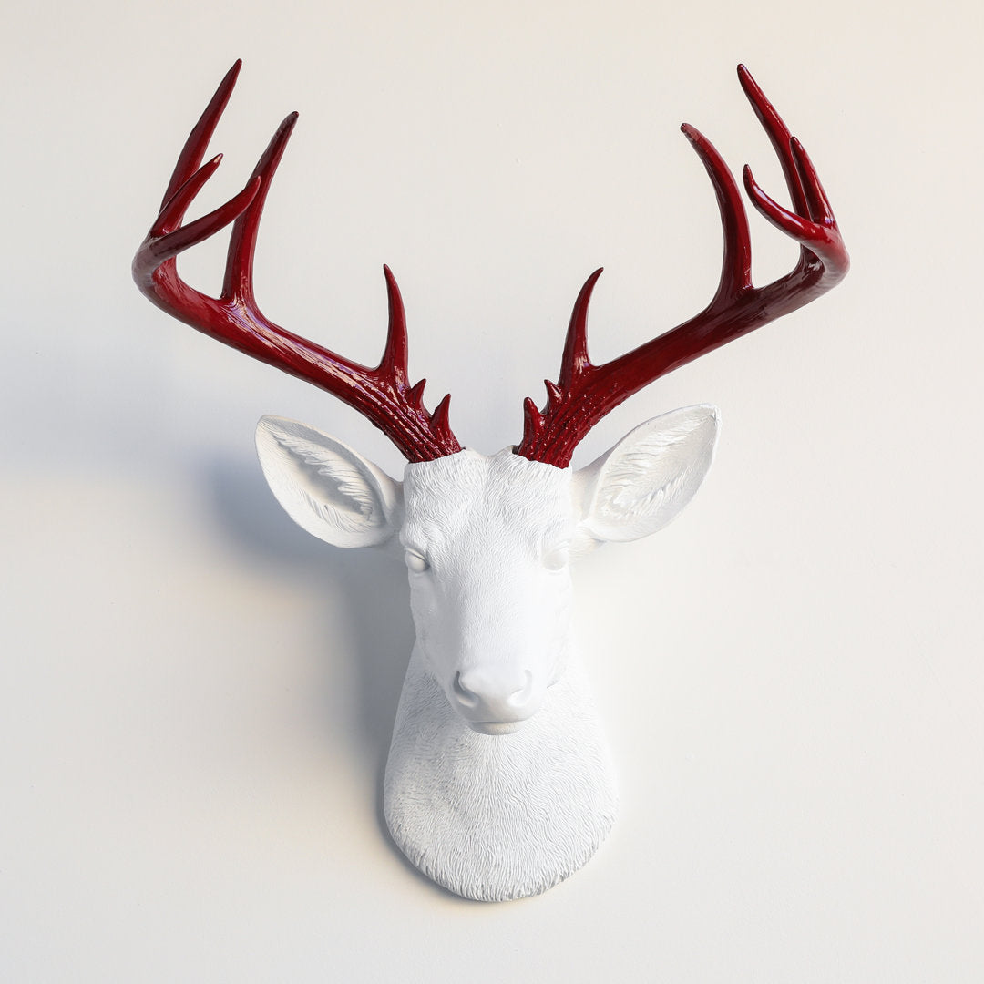 Large Deer Head Faux Taxidermy Wall Décor Millwood Pines Color: White/Red