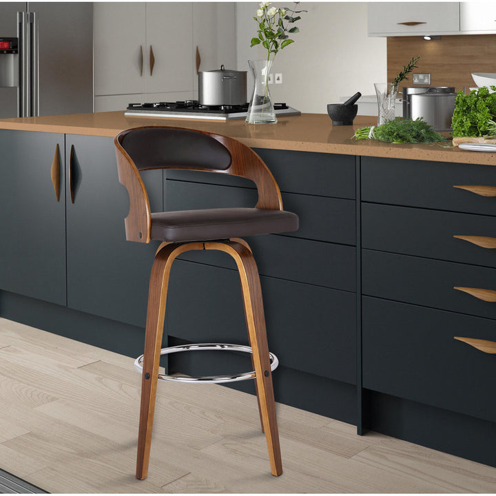 Pensacola Mid-century Swivel Counter Height Bar Stool Corrigan Studio® Upholstery: JY Brown Faux Leather, Seat Height: Counter Stool (26" Seat Height)